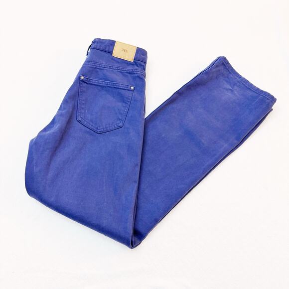 Zara Wide Leg Zip Flky Denim Dyed High Rise Jeans Blue Size 06 - Picture 7 of 9